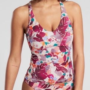 Athleta Daybreak Triangle Tankini Swim Top D-DD Cup "Pink Multi" Tropical Floral